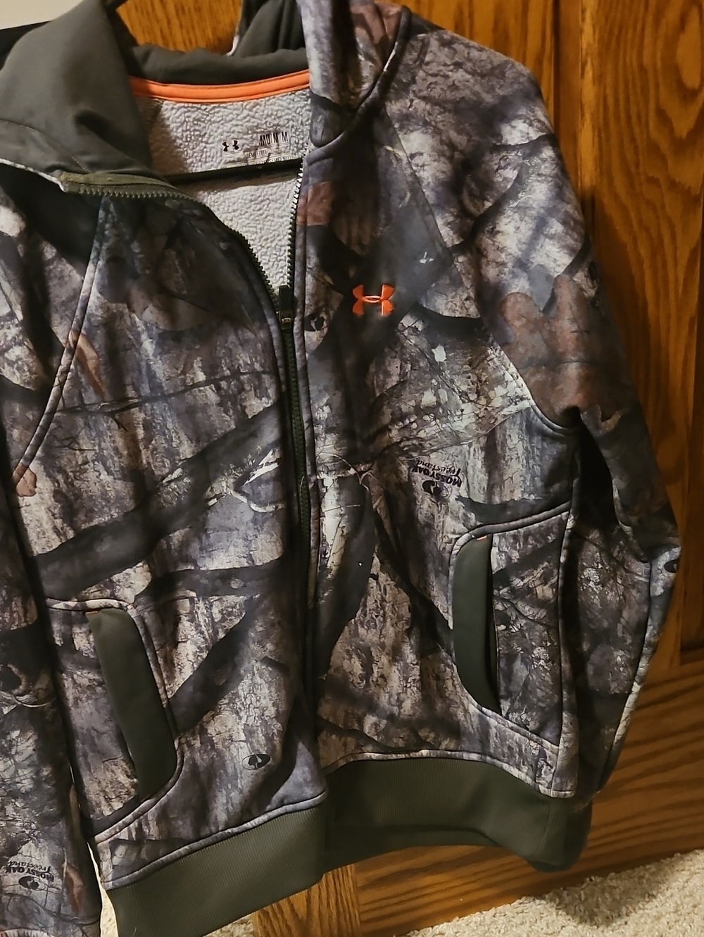 Under Armour Boys' Camo Hooded Zip Sweatshirt - Gray, Brown with Orange Logo